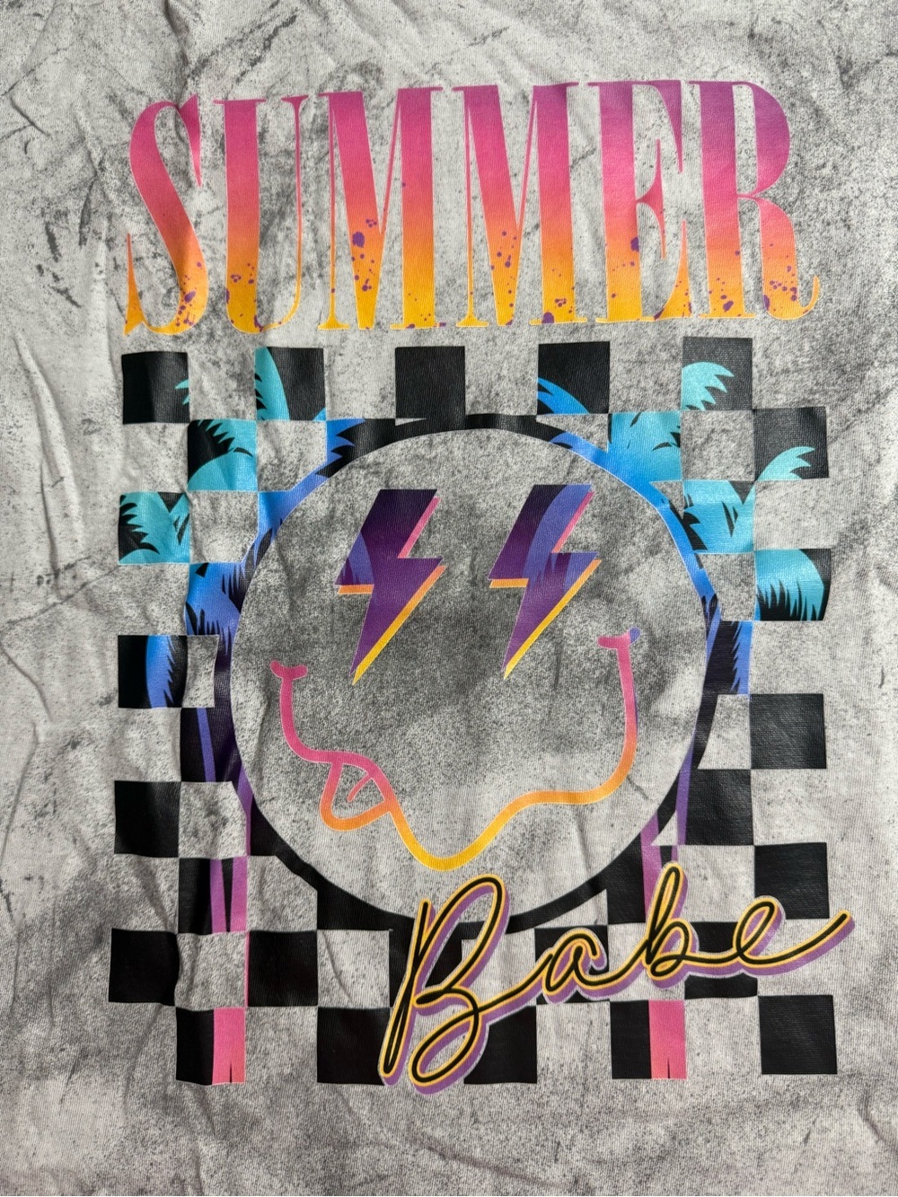 Comfort Colors Gray Color blast 'Summer Babe' Graphic Tee with Neon Accents - Picture 4 of 6